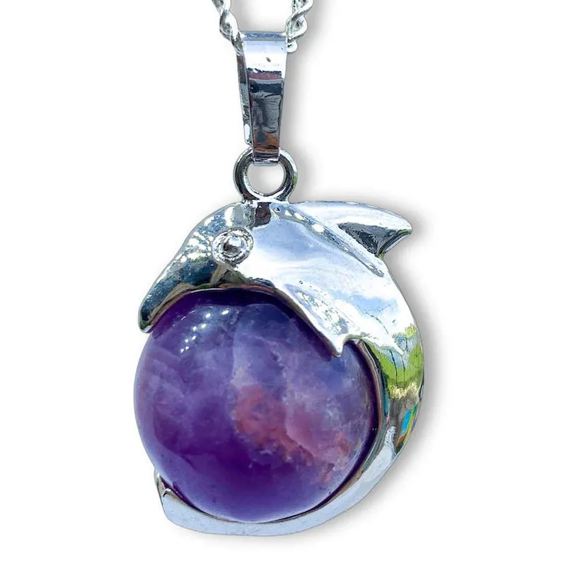 Gemstone Dolphin Pendant Necklace