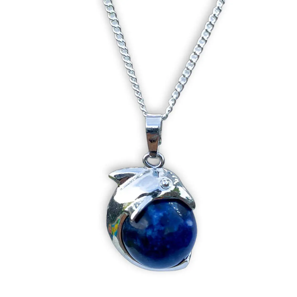 Gemstone Dolphin Pendant Necklace