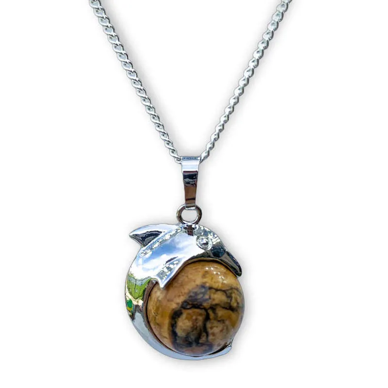 Gemstone Dolphin Pendant Necklace