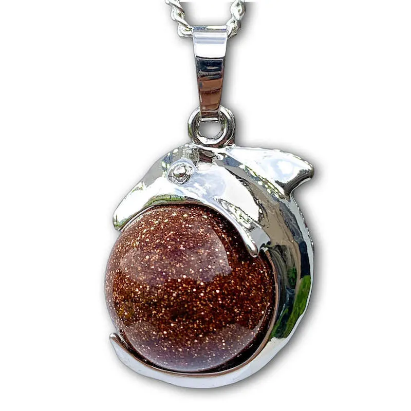 Gemstone Dolphin Pendant Necklace