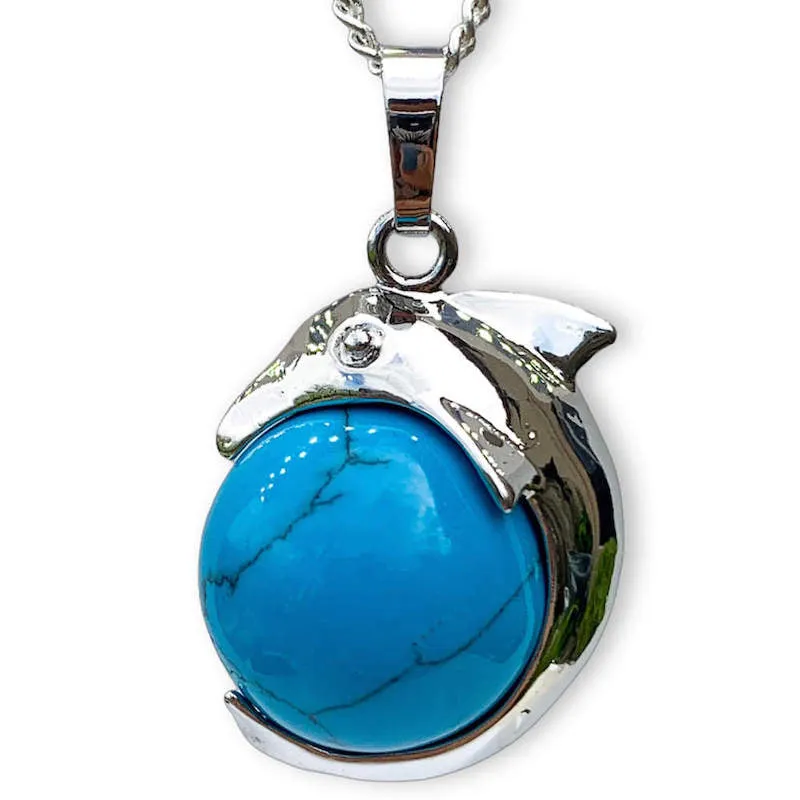 Gemstone Dolphin Pendant Necklace