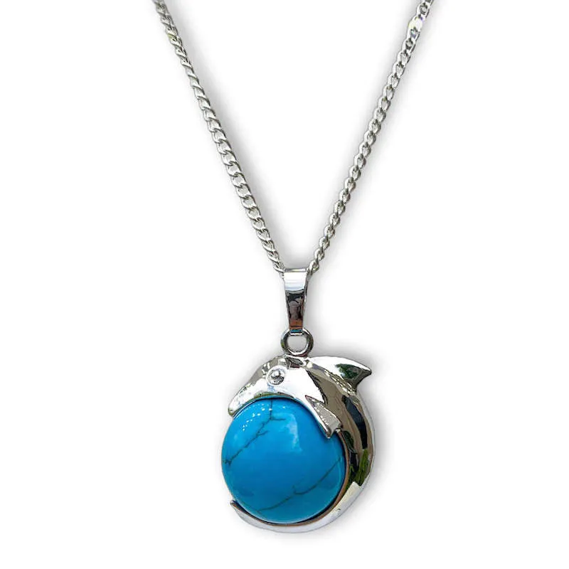 Gemstone Dolphin Pendant Necklace