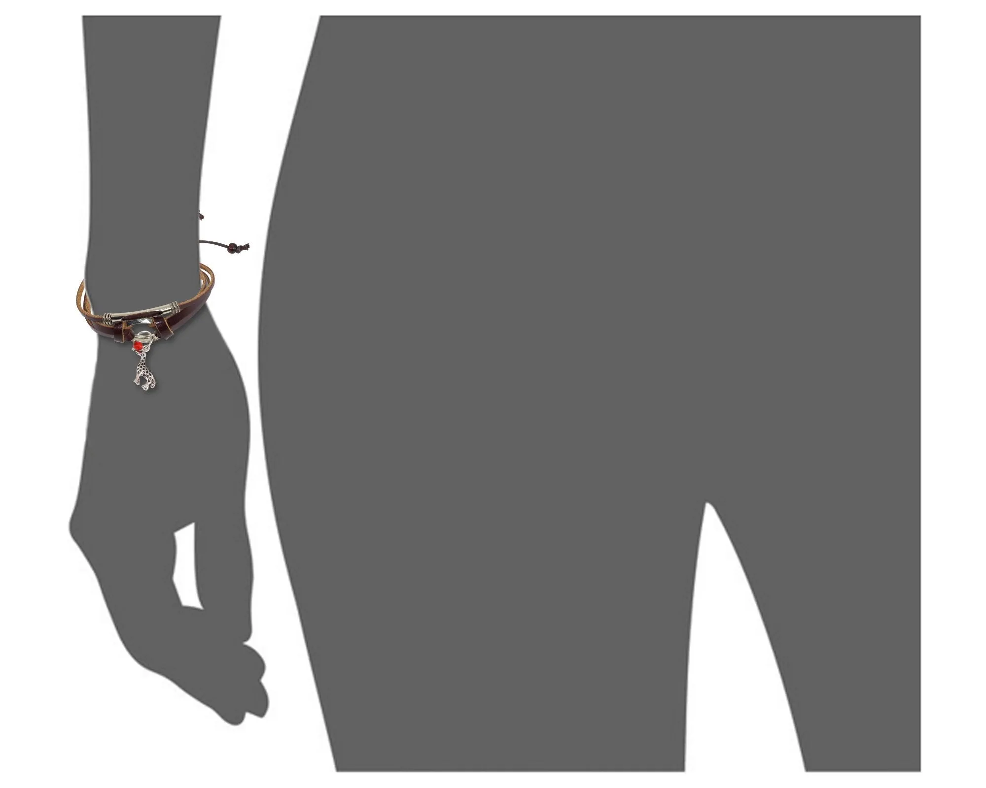 Giraffe Charm Adjustable  Leather Bracelet for Women w/Huayruro Seed