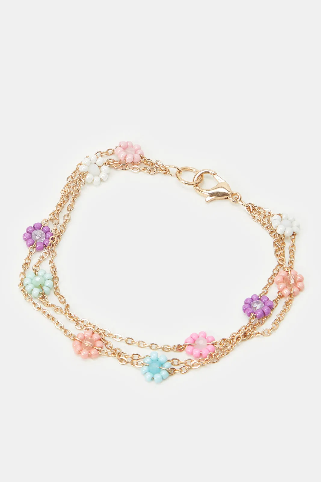 Girls Gold Floral Pearls Necklace & Bracelet Set (2 Piece)