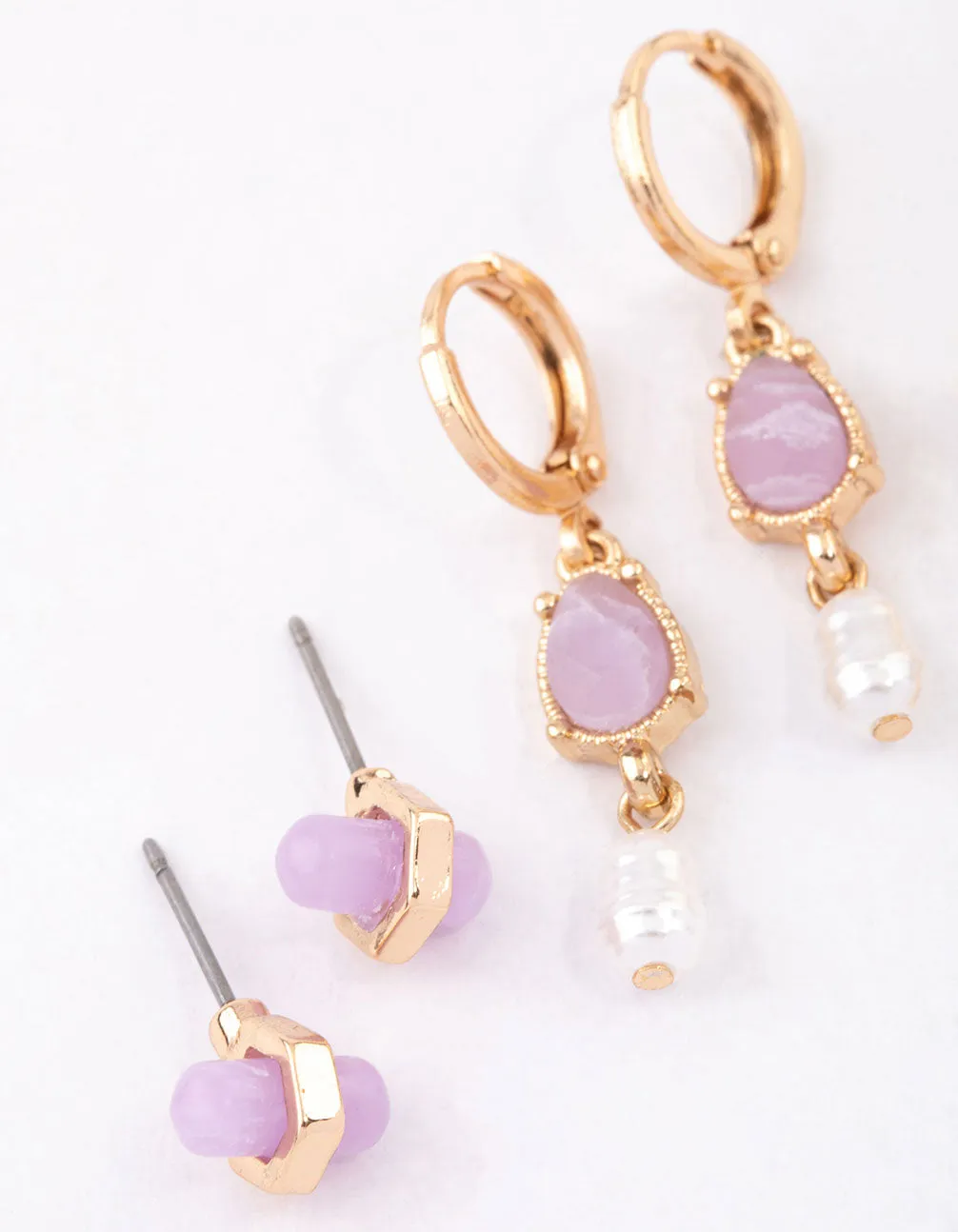 Gold Amethyst Celestial & Pearly Earrings 4-Pack