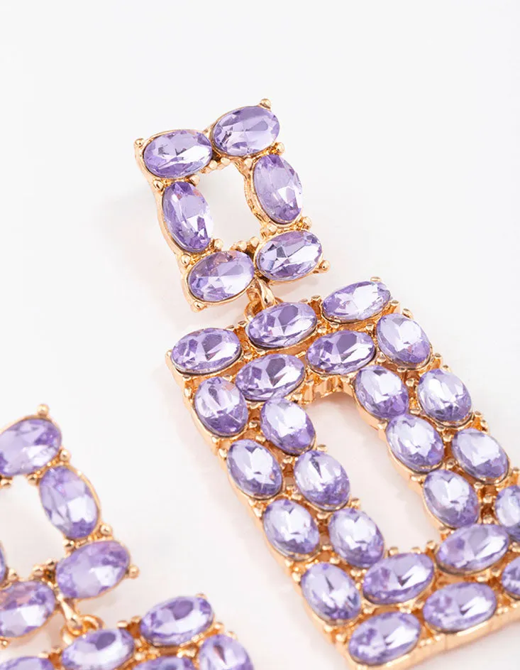 Gold & Lilac Rectangular Stone Drop Earrings