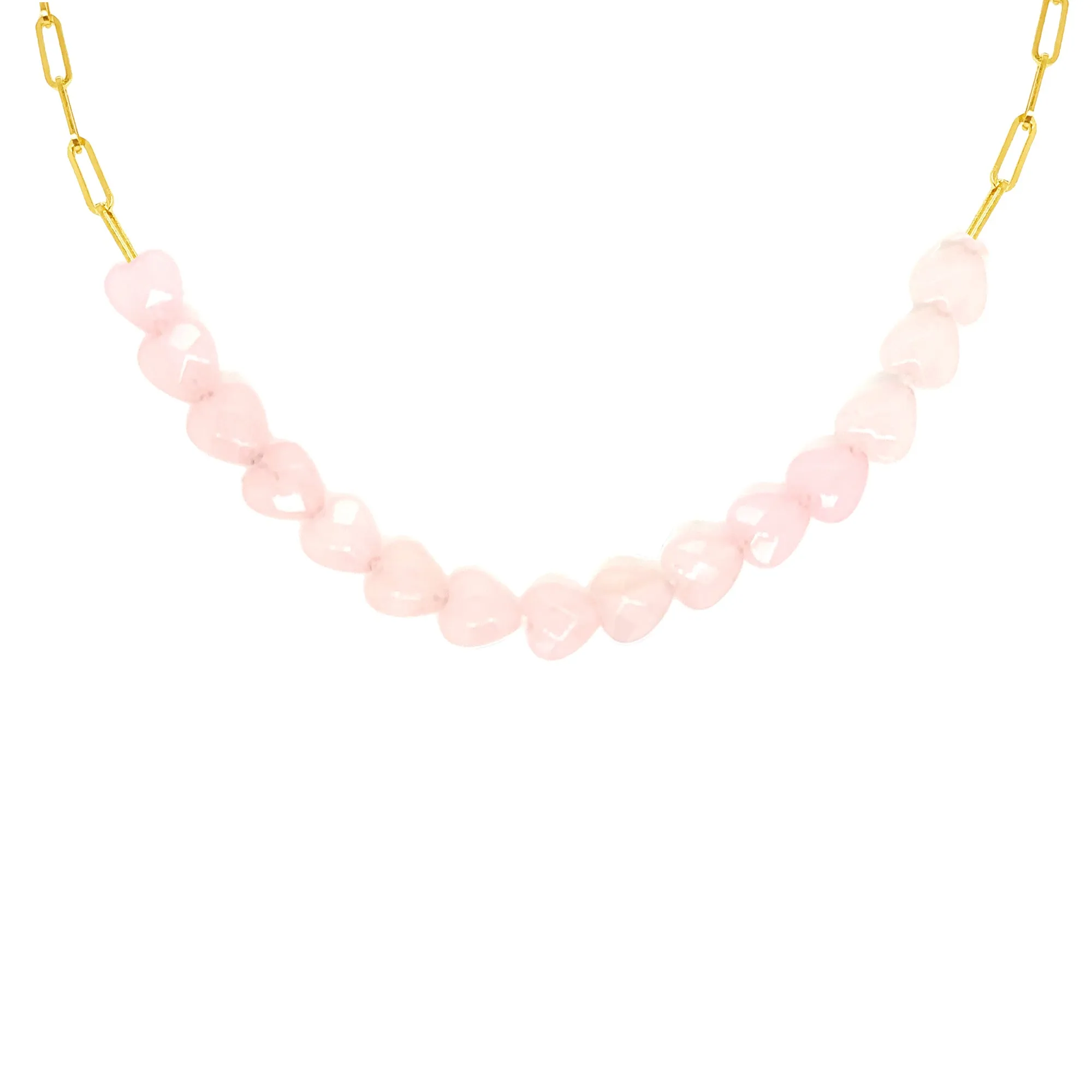 Gold and Rose Quartz Love Heart Necklace