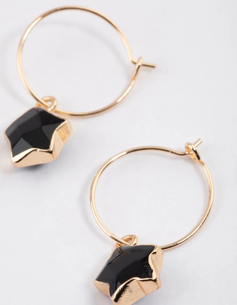 Gold Black Onyx Mini Star Hoop Earrings