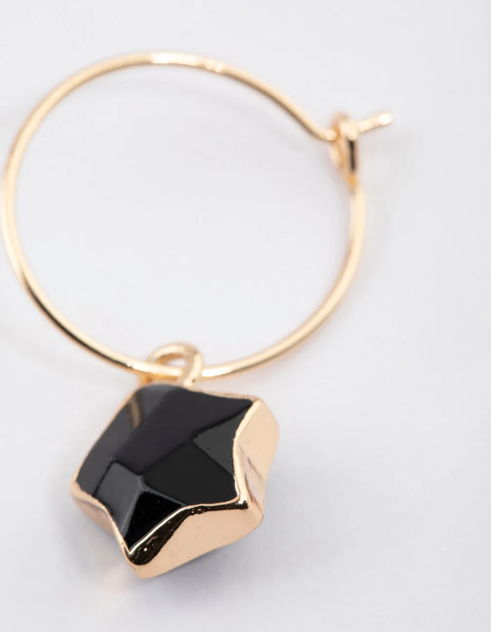 Gold Black Onyx Mini Star Hoop Earrings