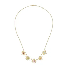 Gold Five Star Midi KAPOW! Necklace with Rainbow Gemstones and Diamonds