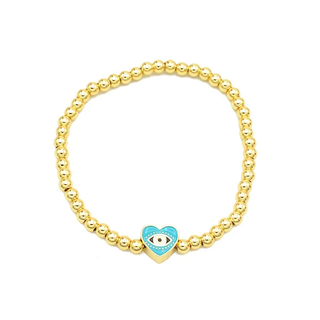 Gold Heart Beaded Stretch Bracelet