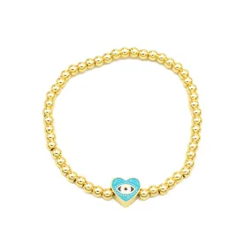 Gold Heart Beaded Stretch Bracelet