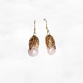 Gold Leaf Rose Quartz Earrings