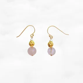 Gold Lotus Rose Quartz Earrings