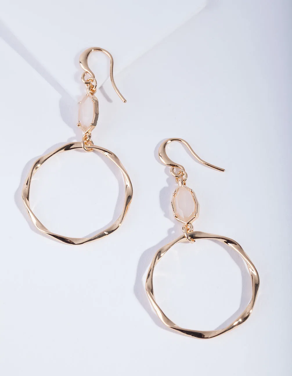 Gold Plated Clear Quartz Open Circle Earrings