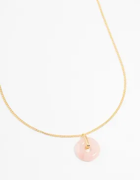 Gold Plated Cubic Zirconia Semi Precious Rose Quartz Doughnut Necklace