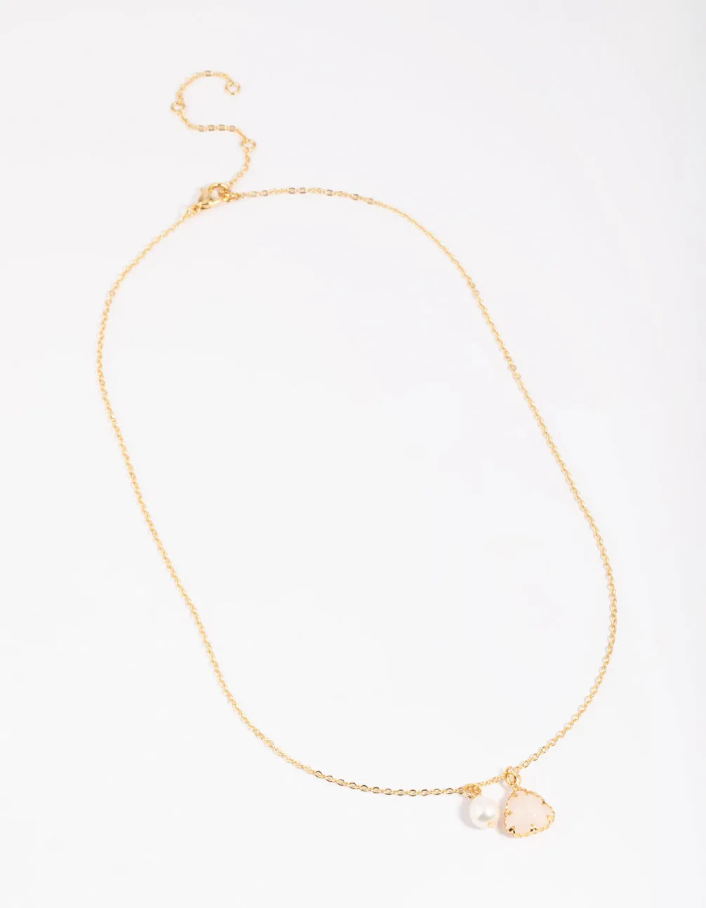 Gold Plated Freshwater Pearl & Rose Quartz Charm Necklace