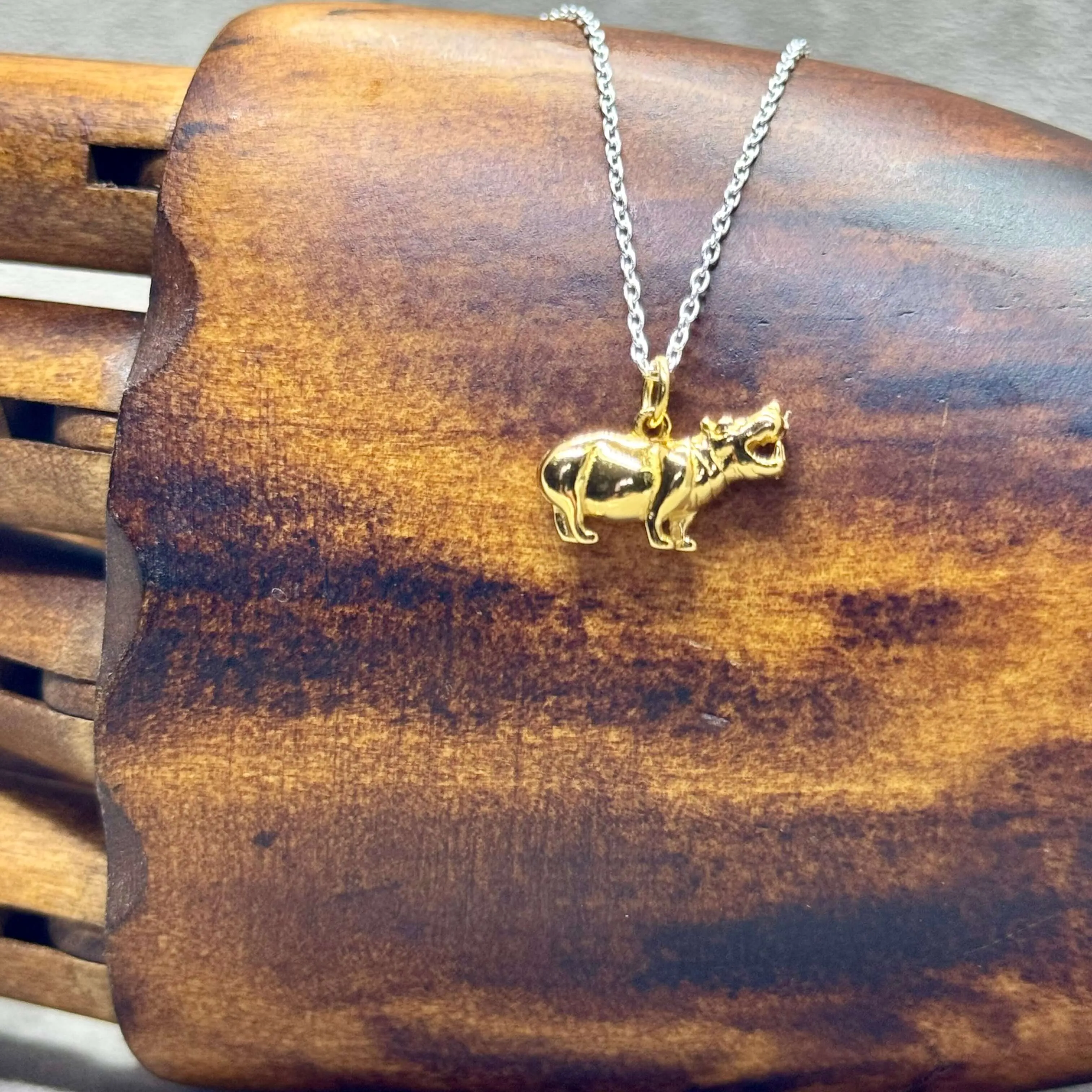 Gold Plated Hippo Pendant In Sterling Silver