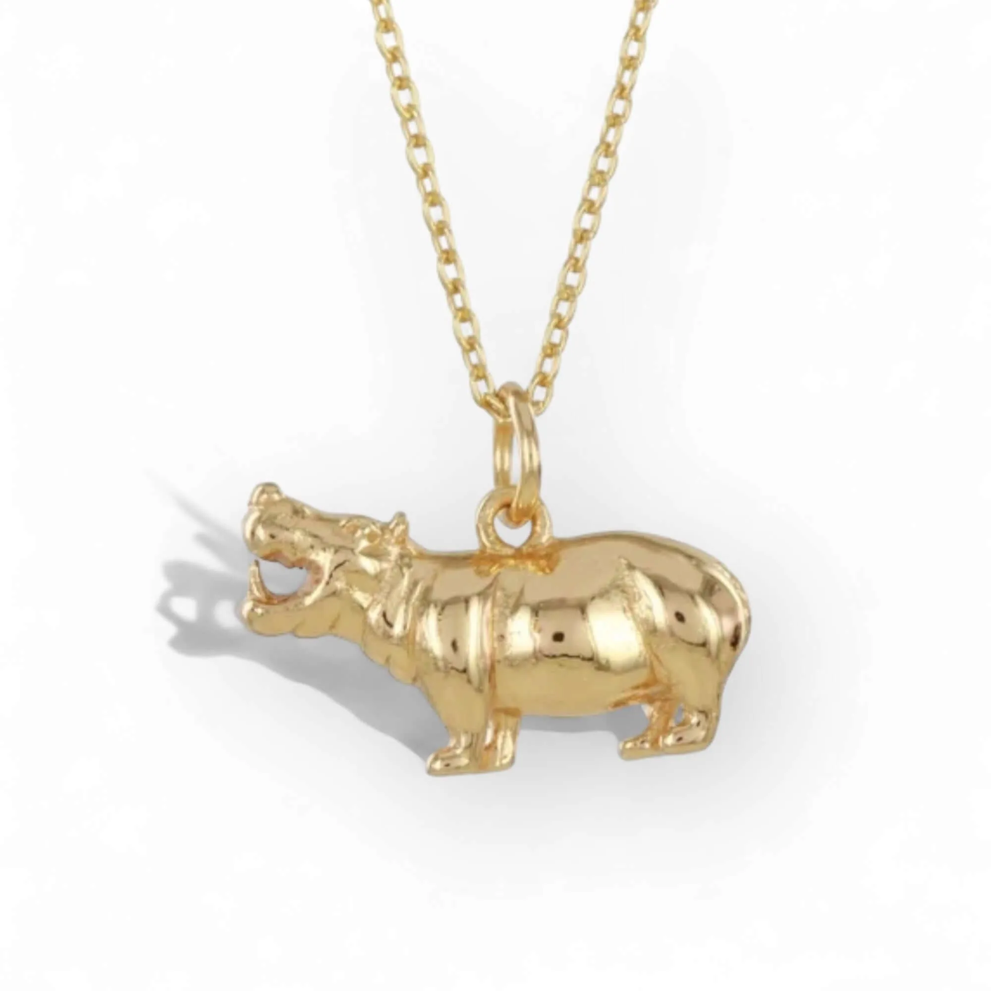 Gold Plated Hippo Pendant In Sterling Silver