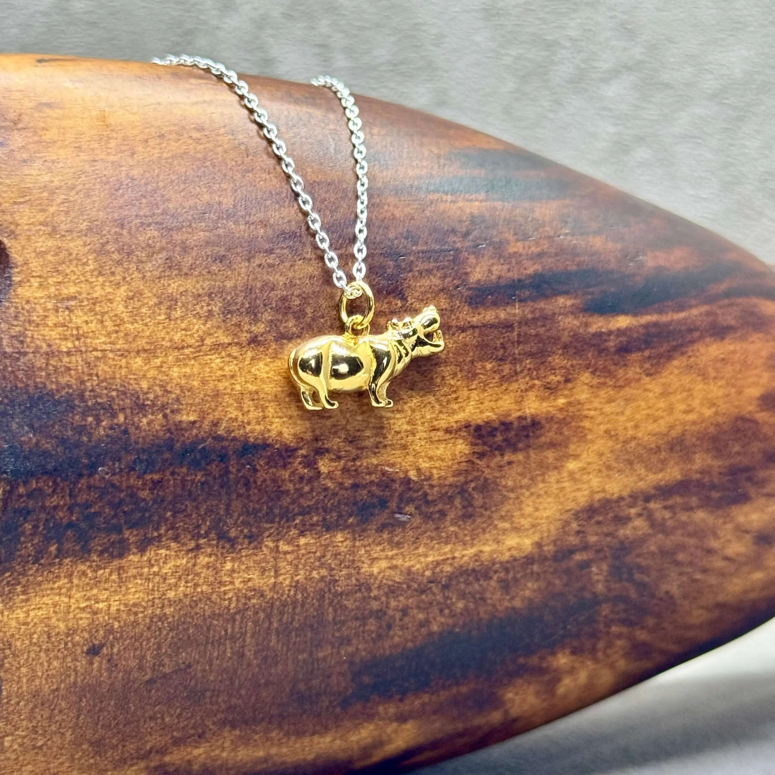 Gold Plated Hippo Pendant In Sterling Silver