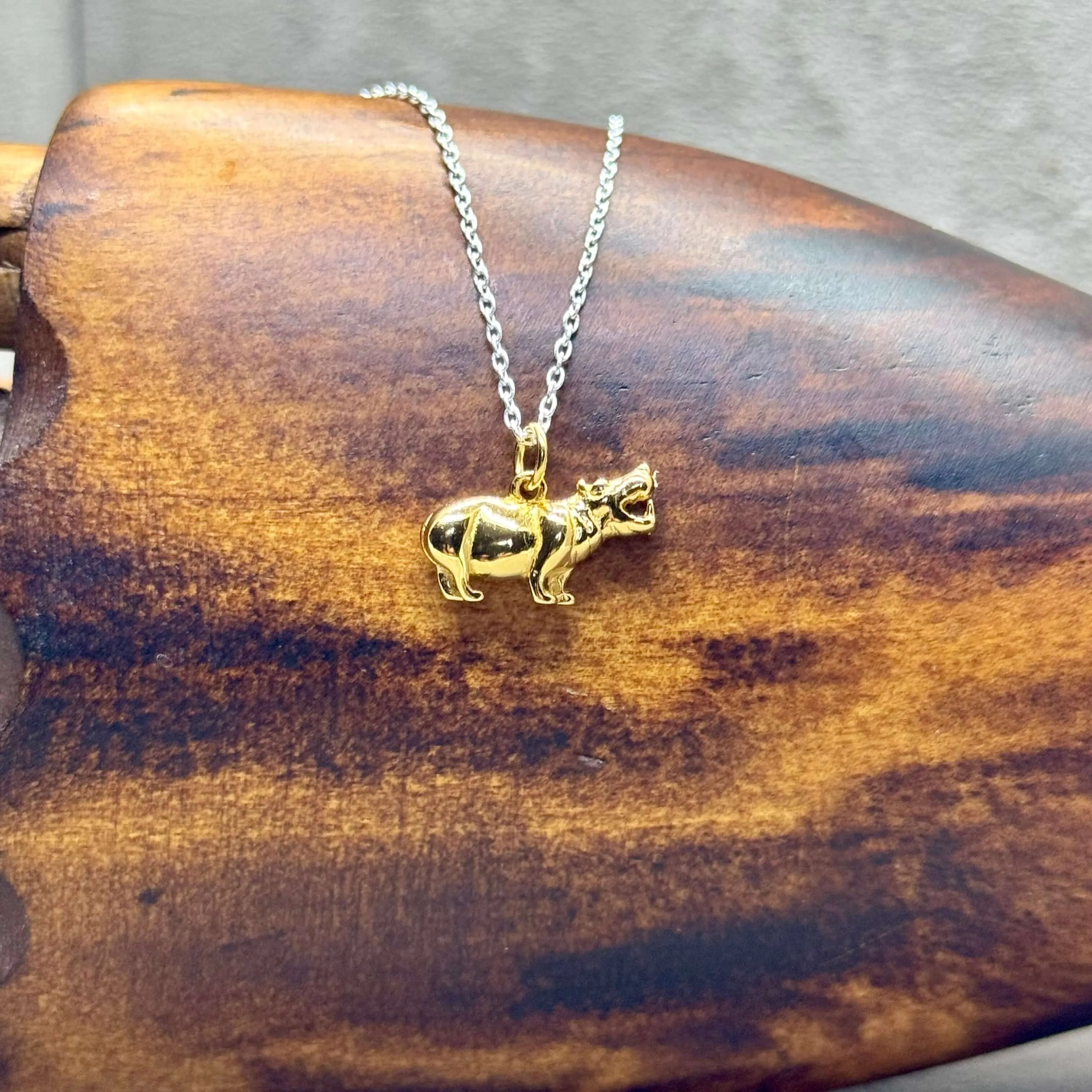 Gold Plated Hippo Pendant In Sterling Silver