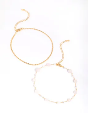 Gold Plated Rose Quartz Chain Anklet Set