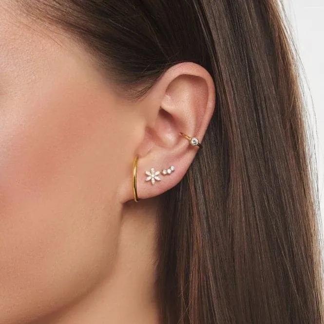 Gold Plated Zirconia White Flower Single Ear Stud H2196-414-14