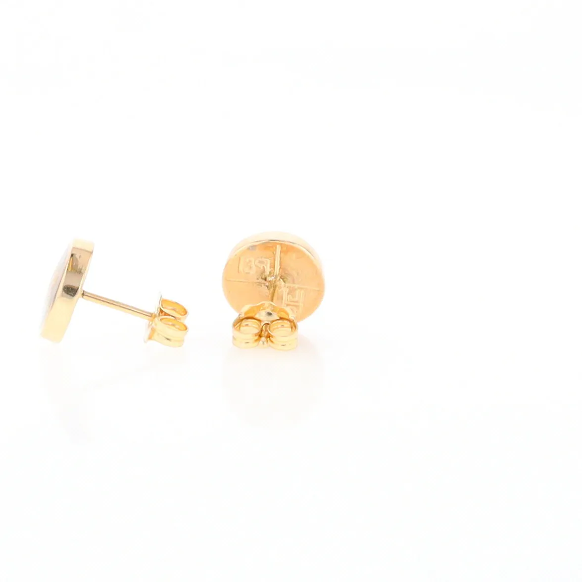 Gold Quartz Earrings 9mm Round Inlaid Studs - G2