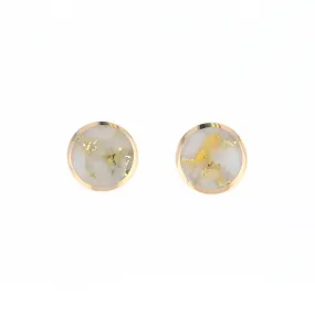 Gold Quartz Earrings 9mm Round Inlaid Studs - G2