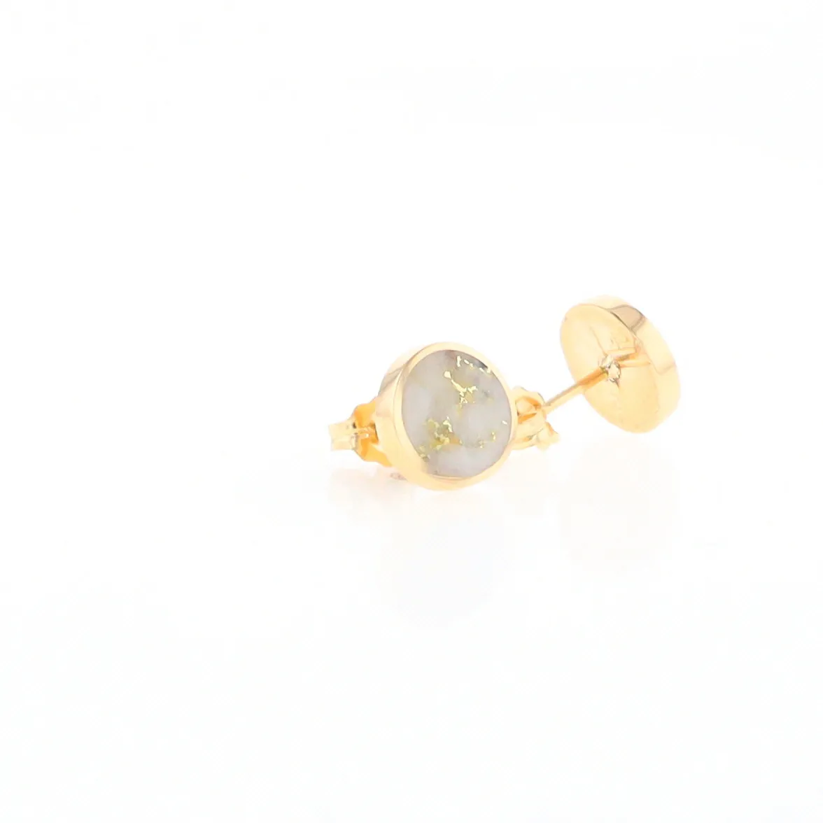 Gold Quartz Earrings 9mm Round Inlaid Studs - G2