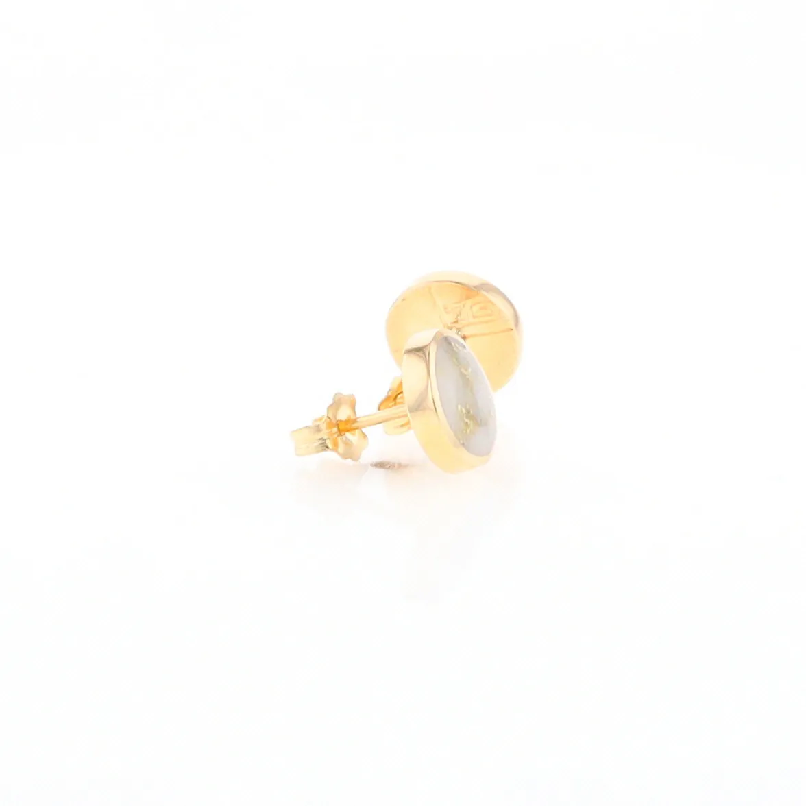 Gold Quartz Earrings 9mm Round Inlaid Studs - G2