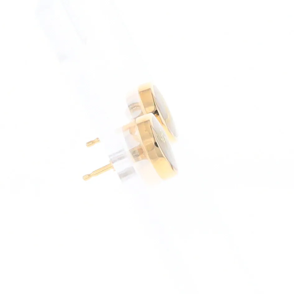 Gold Quartz Earrings 9mm Round Inlaid Studs - G2