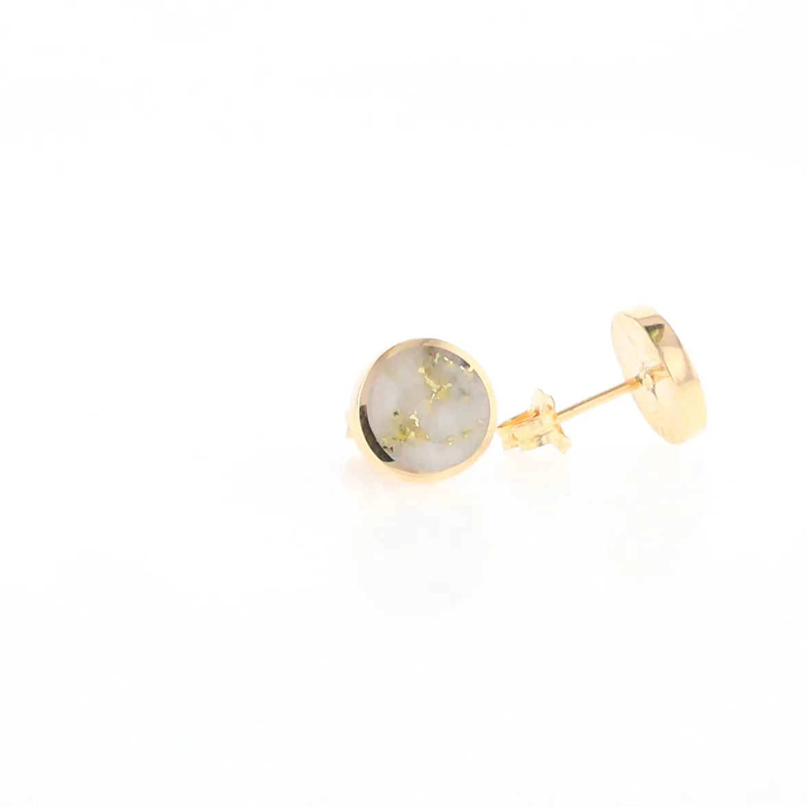 Gold Quartz Earrings 9mm Round Inlaid Studs - G2