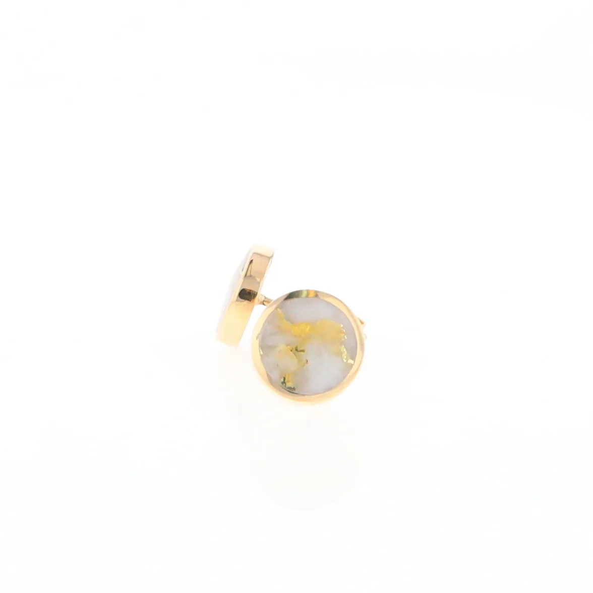 Gold Quartz Earrings 9mm Round Inlaid Studs - G2