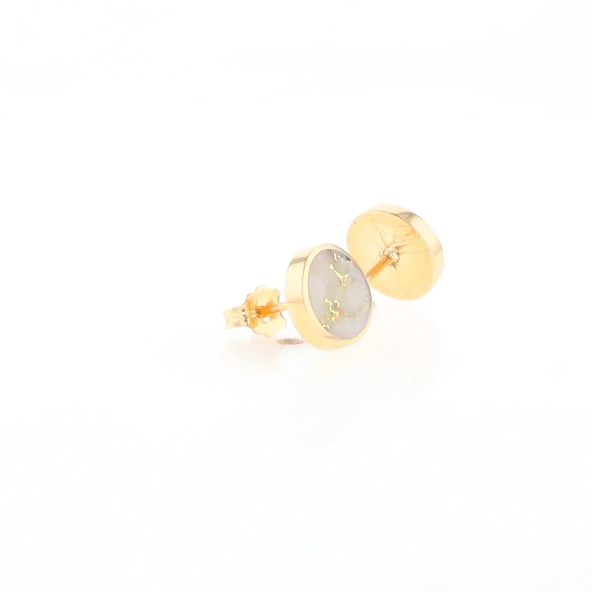 Gold Quartz Earrings 9mm Round Inlaid Studs - G2