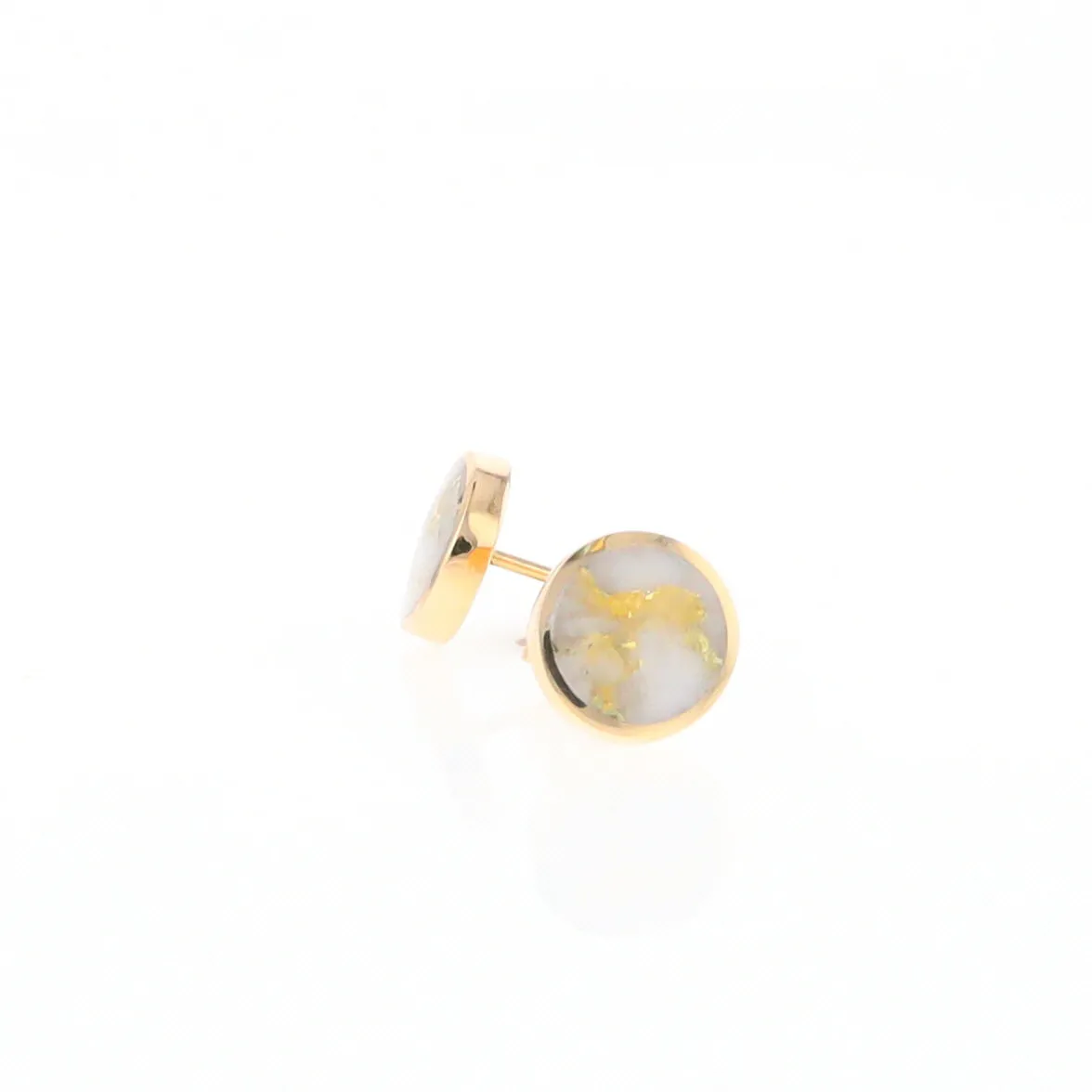 Gold Quartz Earrings 9mm Round Inlaid Studs - G2