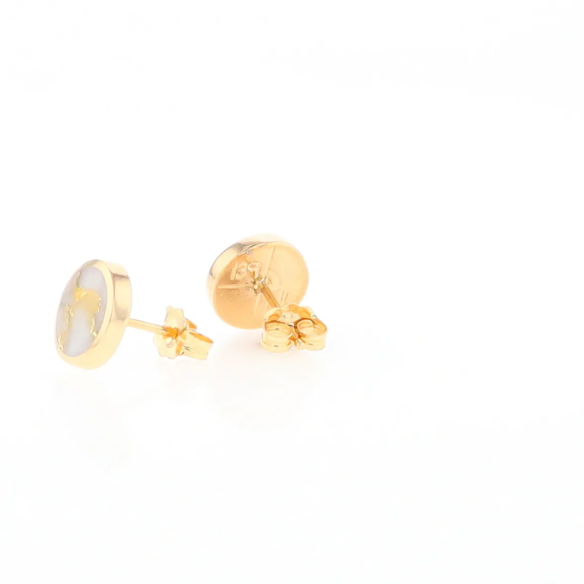 Gold Quartz Earrings 9mm Round Inlaid Studs - G2