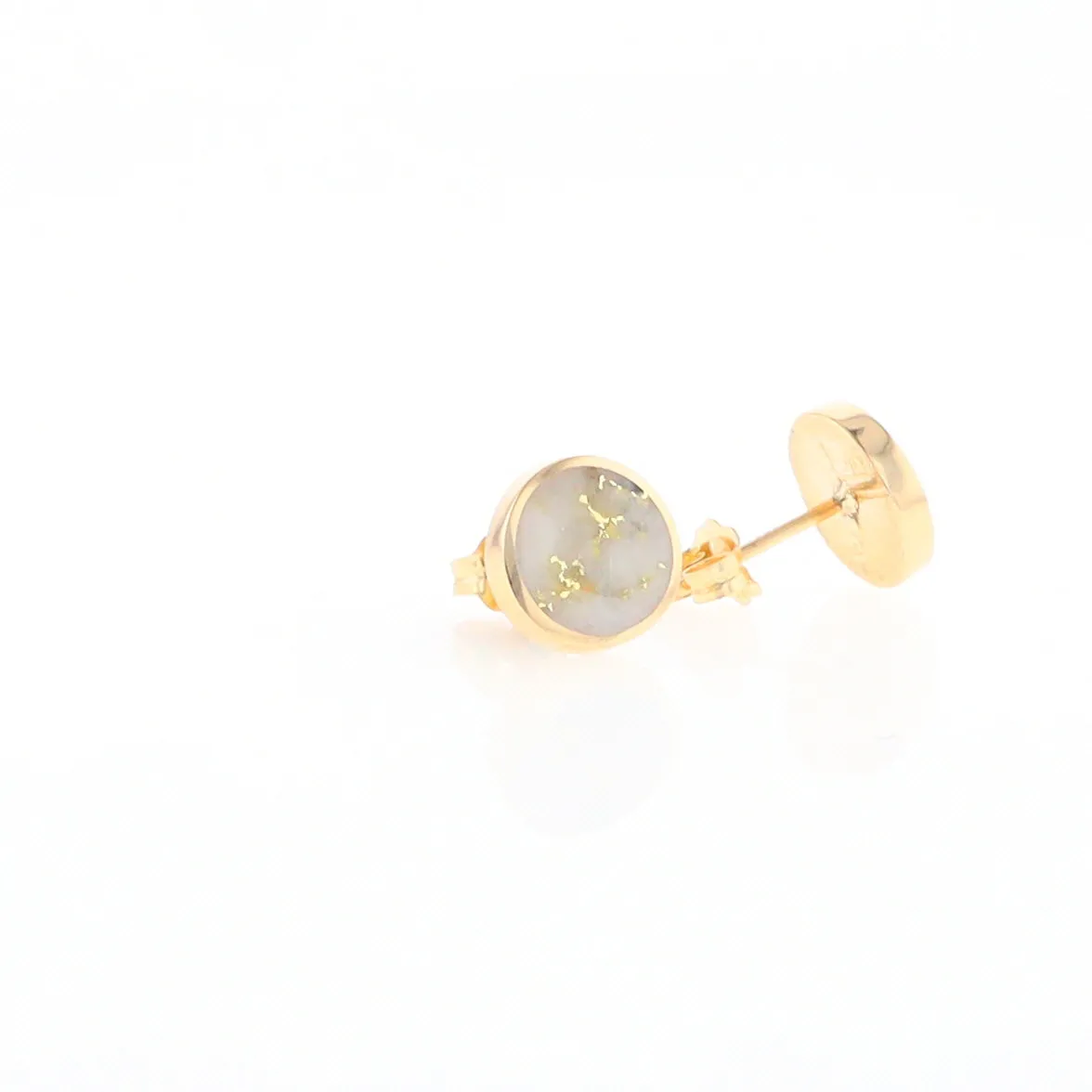 Gold Quartz Earrings 9mm Round Inlaid Studs - G2