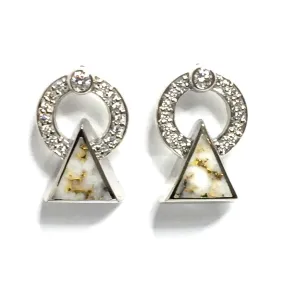 Gold Quartz Earrings Triangle Inlaid with .32ctw Round Diamonds Halo