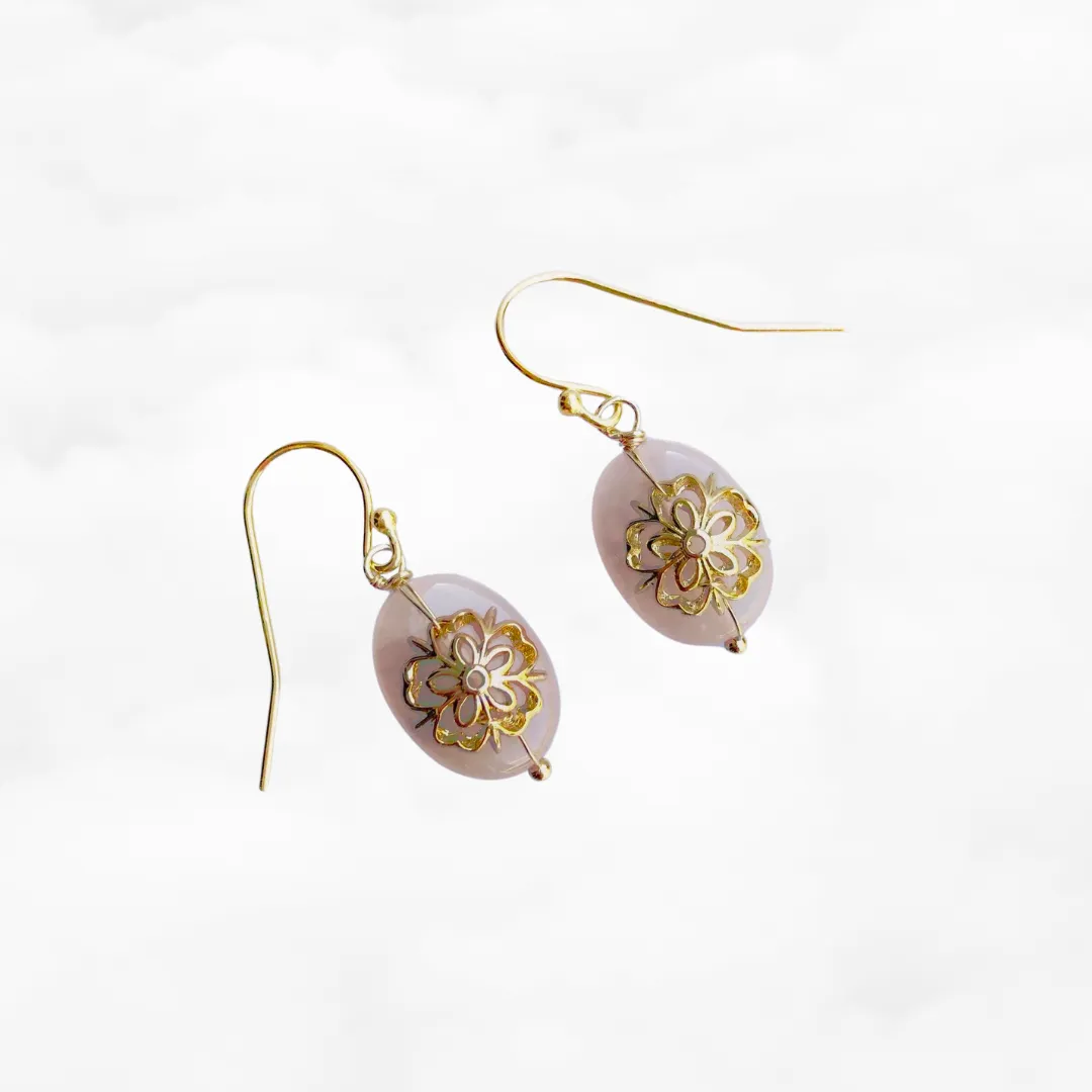 Gold Rose Quartz Floral Earrings