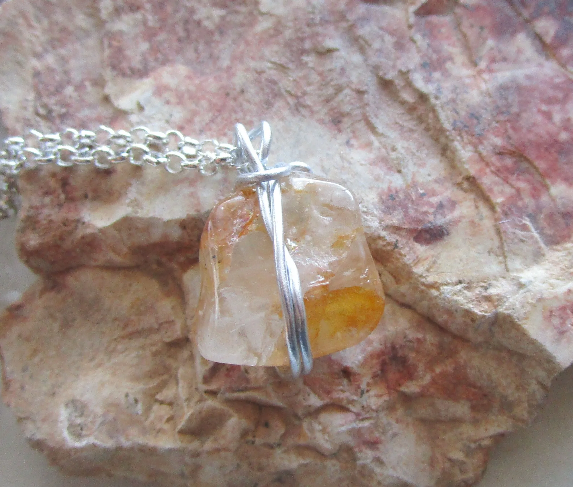 Golden Healer Quartz Natural Crystal Pendant Necklace