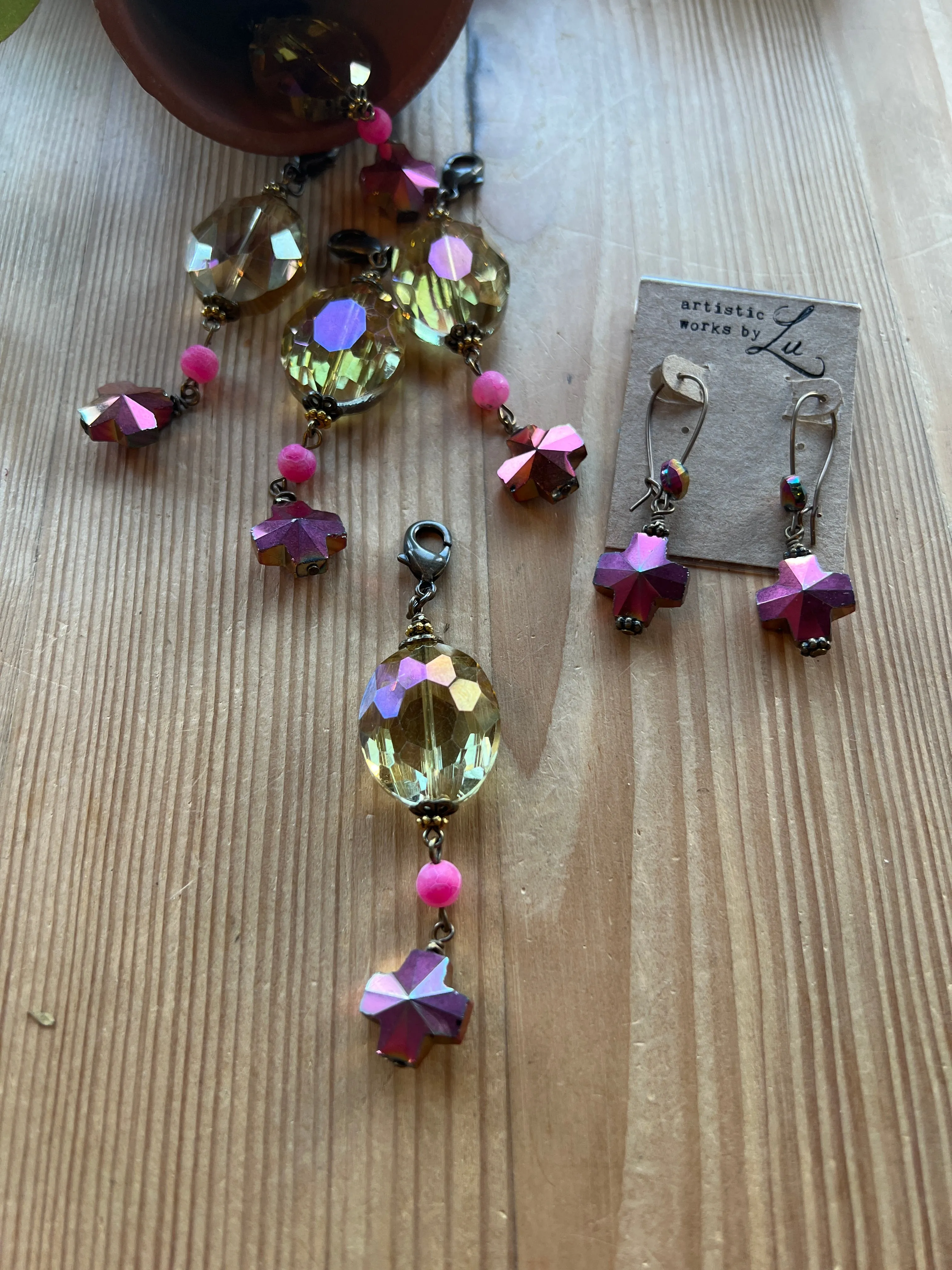 Golden Yellow & Fuchsia Cross Pendant