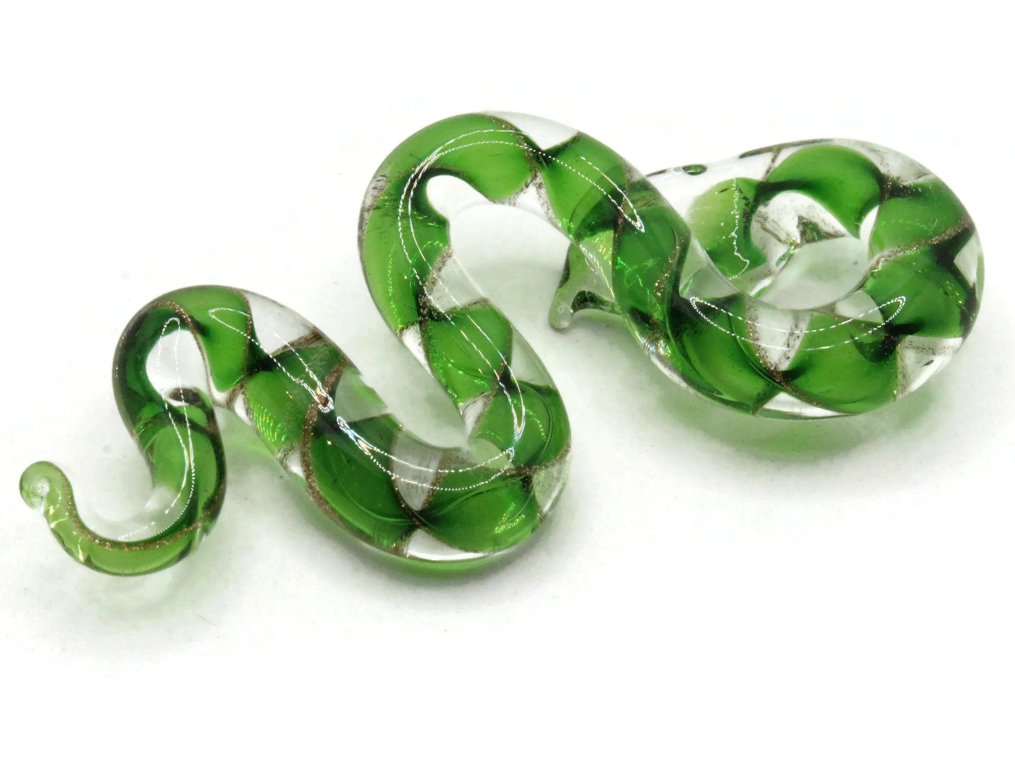 Green Gold and Clear Spiral Glass Snake Pendant