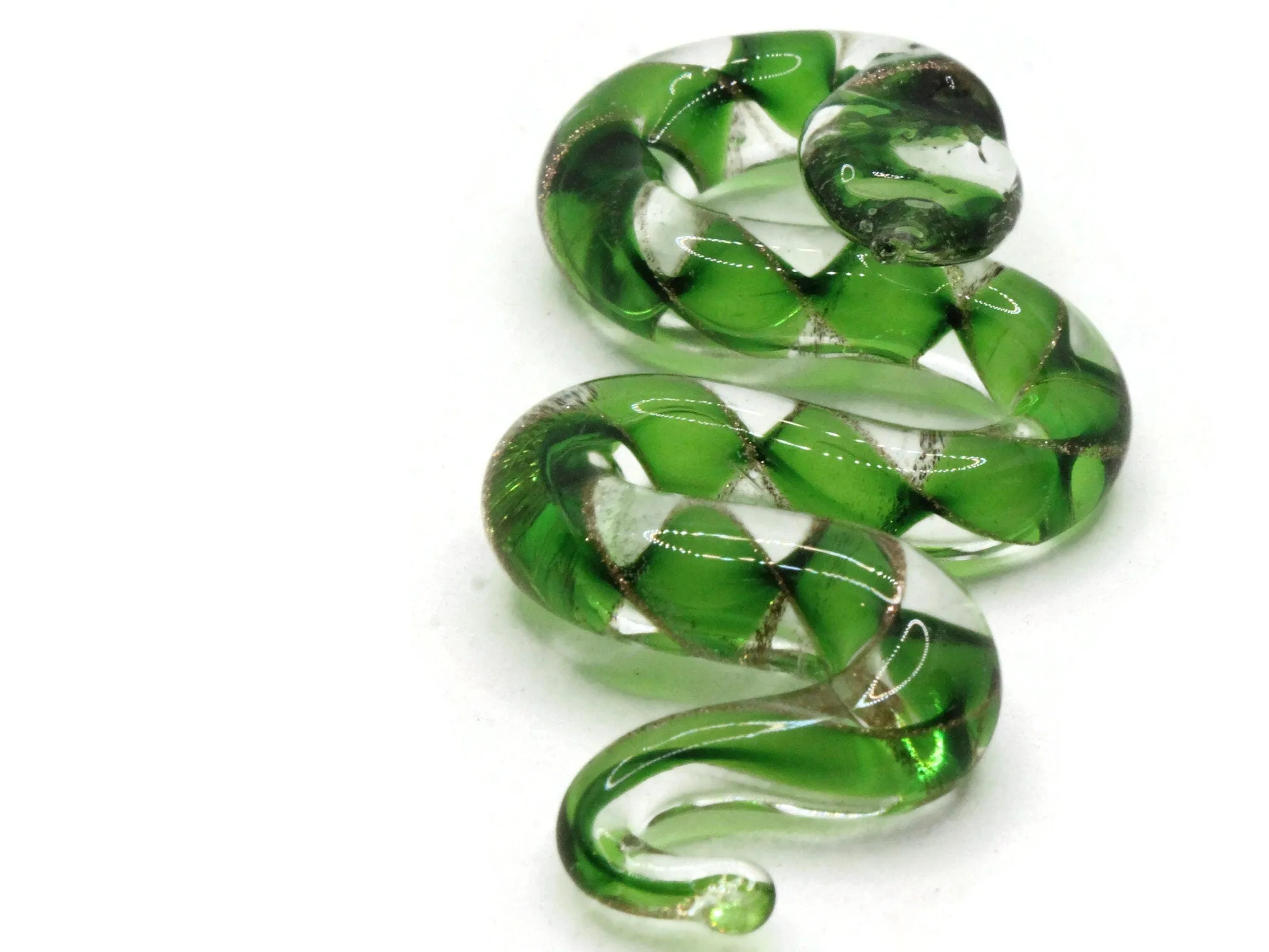 Green Gold and Clear Spiral Glass Snake Pendant