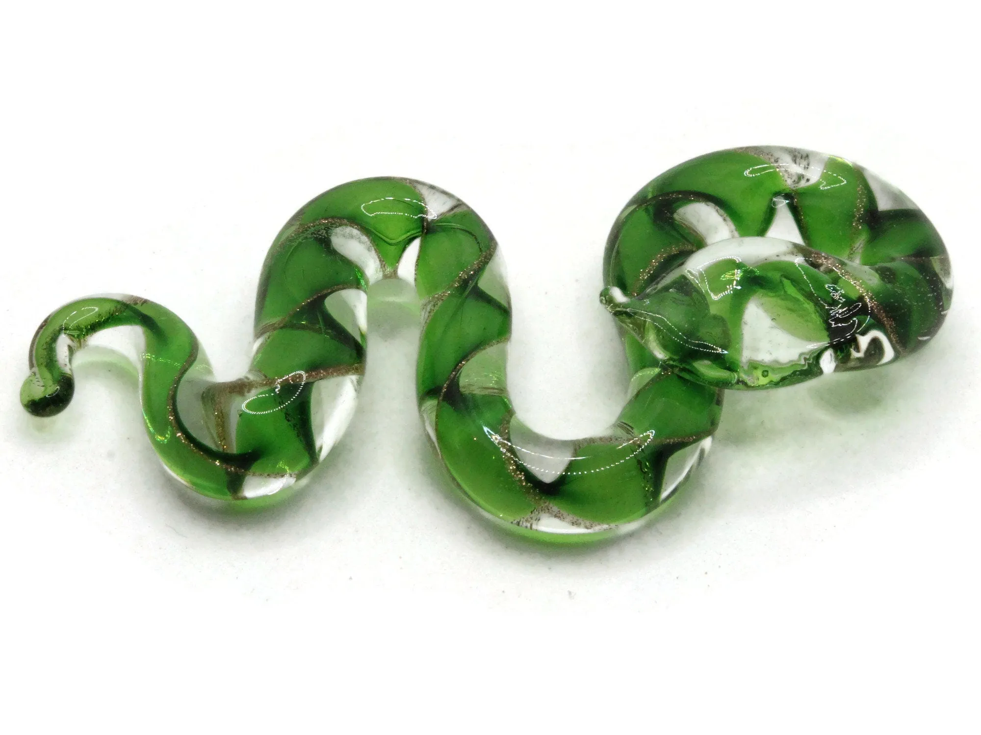 Green Gold and Clear Spiral Glass Snake Pendant