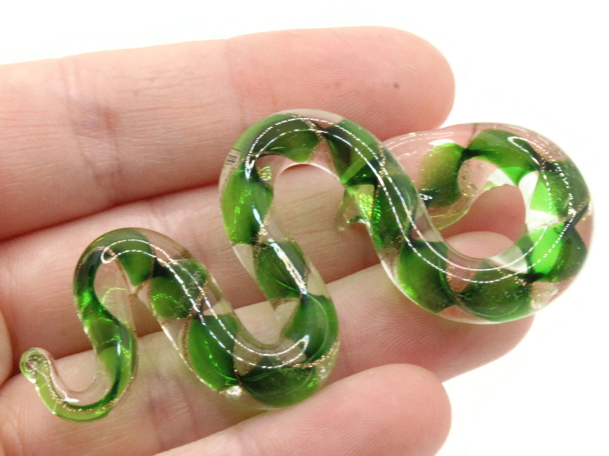 Green Gold and Clear Spiral Glass Snake Pendant