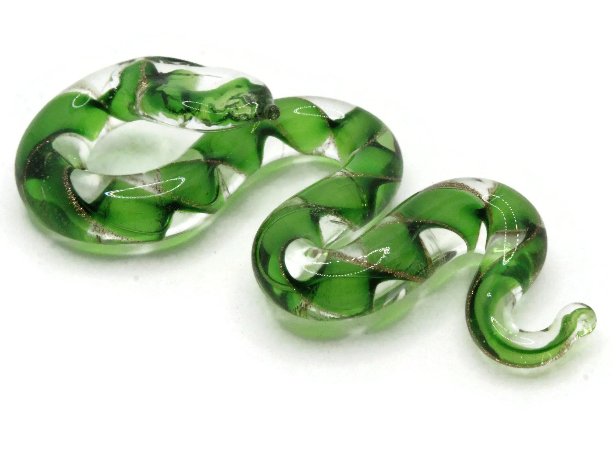 Green Gold and Clear Spiral Glass Snake Pendant