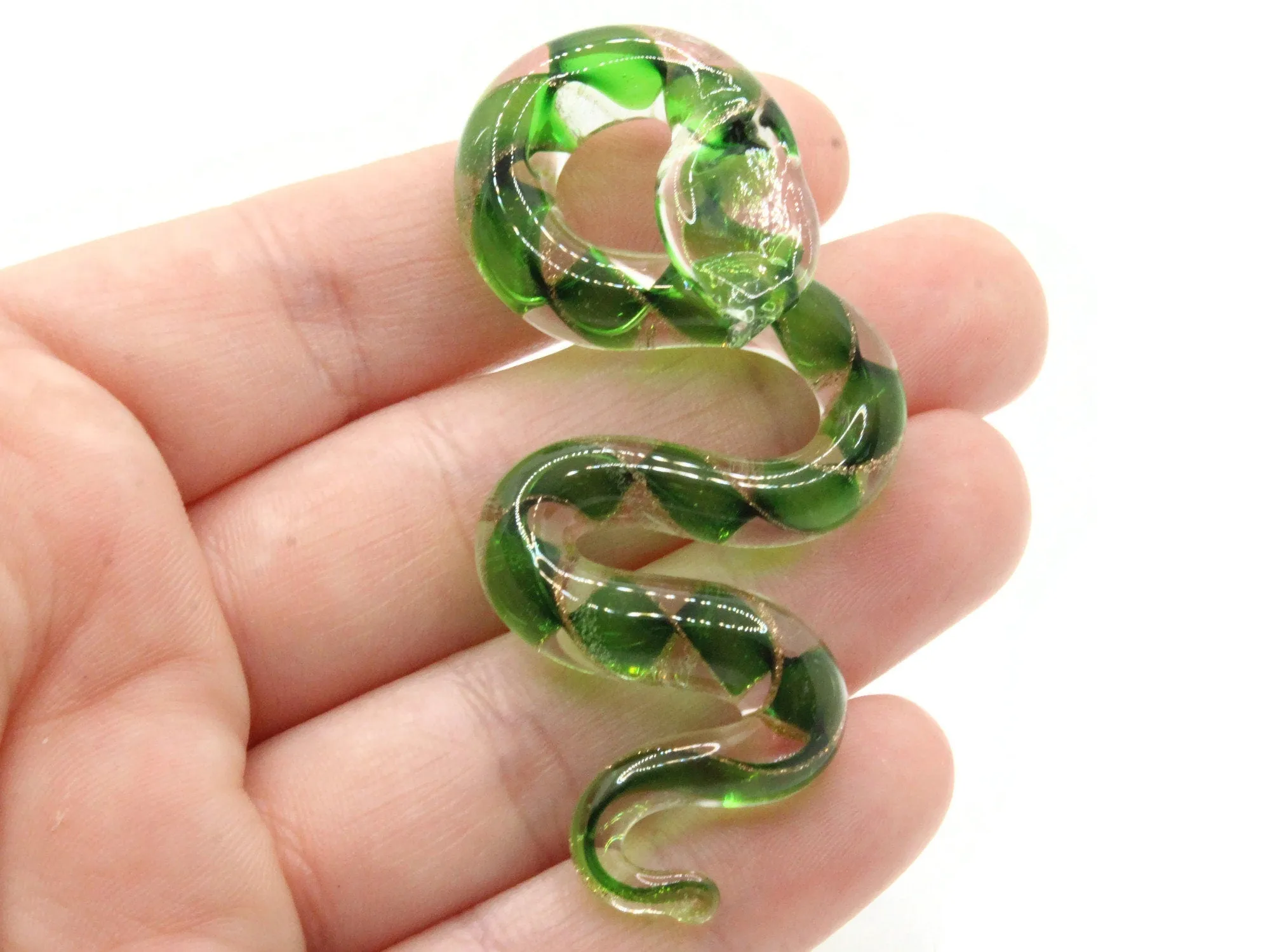 Green Gold and Clear Spiral Glass Snake Pendant