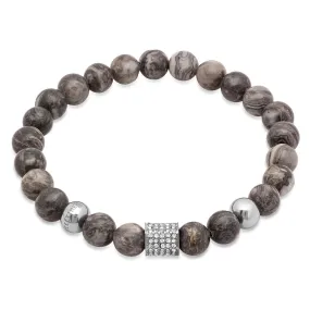 Grey Beaded Bracelet with Simulated Diamond Accents