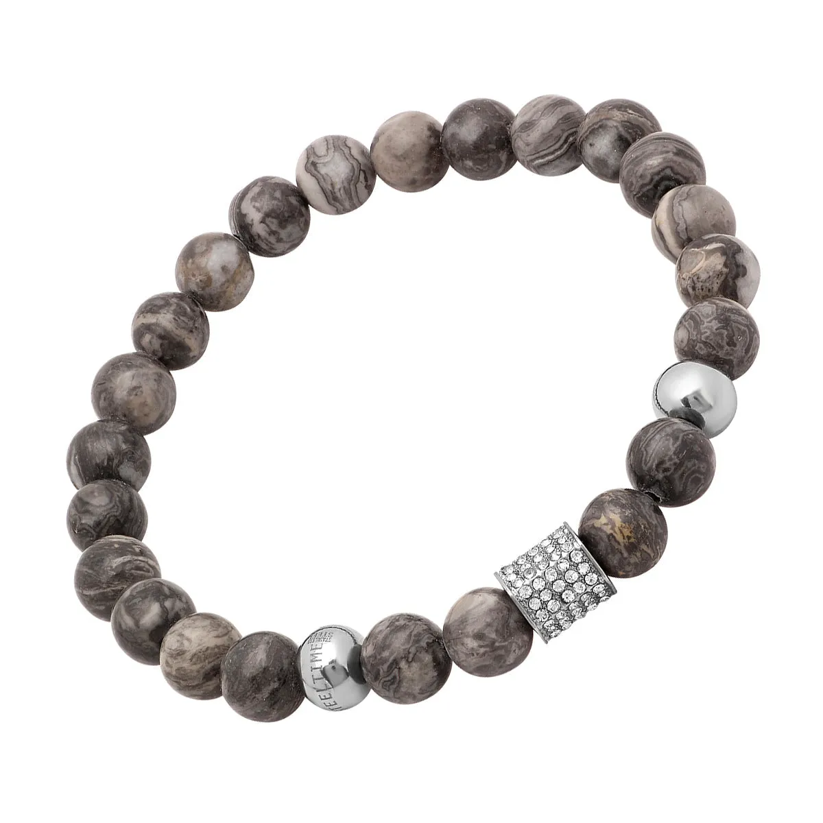 Grey Beaded Bracelet with Simulated Diamond Accents